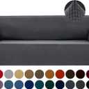 Joccun Stretch Couch Cover Slipcovers, 1-Piece Sofa Covers for 3 Cushion Couch Spandex Jacquard Washable Furniture Protector Cover for Living Room,Kids,Pets(Large 78''-94'',Charcoal)