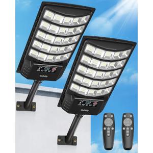 Gefolly Solar Street Lights Outdoor, 6500K Commercial Parking Lot Light Dusk to Dawn, IP68 Security Flood Lights with Motion Sensor Led Lamp for Warehouse, Road, Garden-2Pack