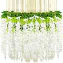 Riceshoot 240 Pcs Wedding Artificial Wisteria Hanging Flowers Floral Backdrop Garland 43.3 in/ 3.6 ft Silk Fake Wisteria Vine Rattan Long Wall String for Home Outdoor Party Decoration(Milky White)