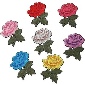 7 PCS Rose Flower Embroidered Applique Iron On Sew On Patches for Valentine's Day Decoration
