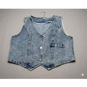 WOMEN'S Button Down Denim Vest V Neck Sleeveless Asymmetrical Jean Jacket Size Large