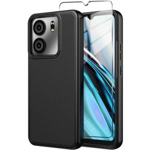 BLU View 5 Phone Case with Tempered Glass Screen Protector,Dual Layer Heavy Duty Shockproof Protection Phone Case Cover for BLU View 5 (Black)