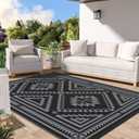 GENIMO Outdoor Rug for Patio Clearance - 9x12 ft Waterproof Plastic Camping Rugs, Reversible Outside Rv Mat Carpet for Porch, Deck, Picnic, Balcony, Beach, Backyard, Black Grey