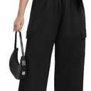 OLRIK Womens Plus Size Wide Leg Cargo Sweatpants High Waisted Drawstring Lounge Pants with Pockets Baggy Strechy Joggers (4X, Black)