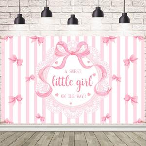 A Sweet Little Girl is on The Way Photography Background Pink Bow Girls Baby Shower Backdrop Pink Baby Shower Decor It's A Girl Party Banner Cake Smash Photo Booth Props (7x5ft)