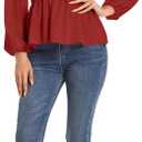 Umenlele Women's Long Sleeve Square Neck Shirred Ruched Ruffle Peplum Blouse Shirt Tops (Medium)