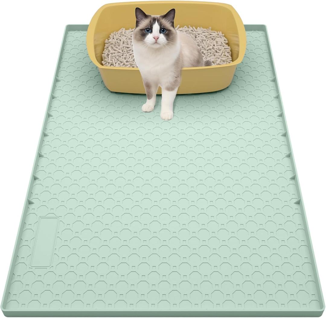 34"x22" Litter Mats Extra Large Easy Clean, Cat Litter Mat Large, Silicone Dog or Cats Feeding mat Waterproof, Cat Litter Mats for Indoor Cats, Green