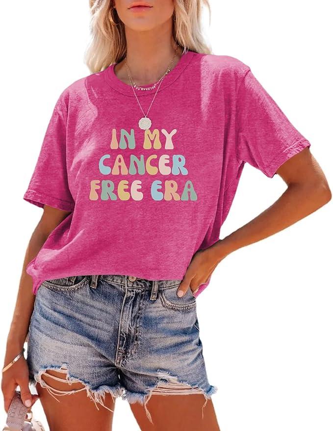 In My Cancer Free Era T-Shirt Graphic Grandmother Tee Casual Mothers Day V Neck Tops Pink XXL