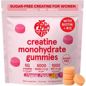 Creatine Monohydrate Gummies for Women & Men, Boost Focus, Strength, and Endurance, Vegan, Gluten-Free, Non-GMO, 5 Grams of Creatine per Serving, 30 SVG, Tropical Punch, Best By: 06/2027