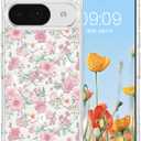 RALEAVO for Google Pixel 9/9 Pro Case Compatible with MagSafe Clear Floral Pattern Design Cute for Girls Women Slim Magnetic Hard Back Shockproof Phone Case for Pixel 9/9 Pro, Pink Flowers