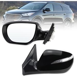 Left Driver Side Mirror Compatible With 2013 2014 2015 2016 2017 2018 Hyundai Santa Fe Sport With Manual Folding Power Glass Heated With Turn Signals Black Replace#HY1320201(6 Pins)