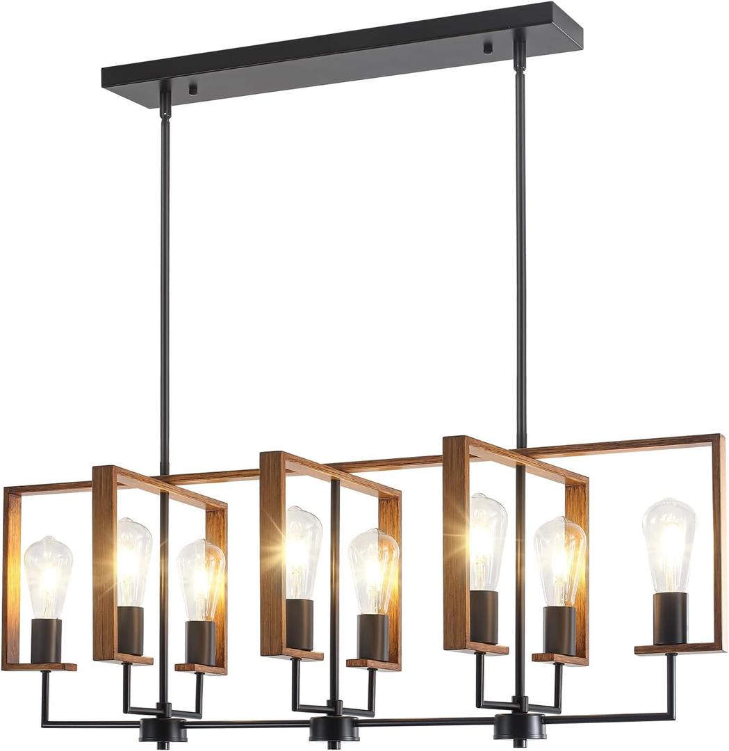 37.8" Dining Room Light Fixture, 8-Light Adjustable Farmhouse Chandelier, Industrial Large Pendant Lights Kitchen Island Chandeliers for Kitchen with Rotatable Lamp Head
