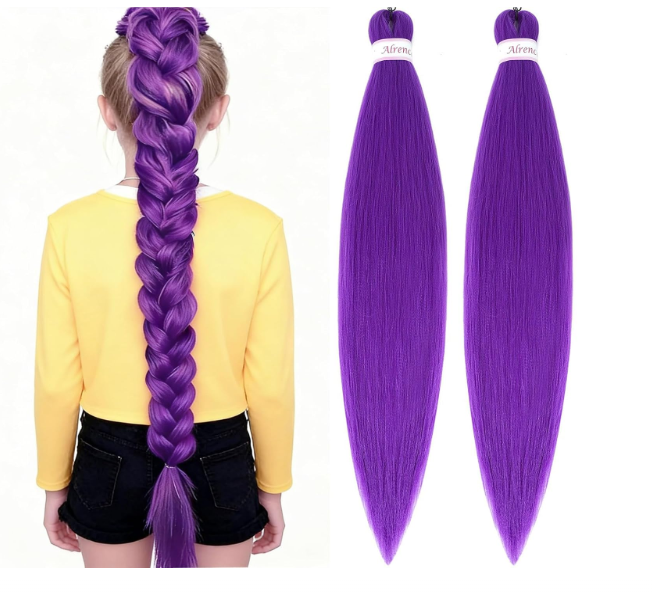 Alrence Purple Braiding Hair Pre Stretched Long Braid 30 Inch 2 Packs Professional Braiding Hair Extensions Synthetic Crochet Twist Braids (30 Inch, Purple)