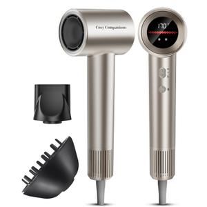 Cosy Companions Hair Dryer, 150000 RPM High-Speed Hairdryer for Fast Drying, Low Noise, HD Display, 5 Temps & 2 Speeds, 500 Million Negative Ionic Blow Dryer, Gold