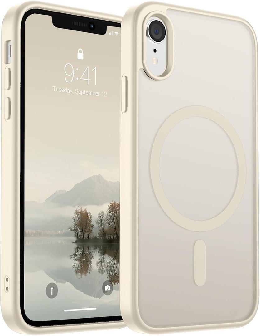 SUPFINE Magnetic for iPhone XR Phone Case(Compatible with MagSafe)(Military Grade Drop Protection) Slim Translucent Matte Shockproof with Anti-Fingerprint Phone Case,Antique White