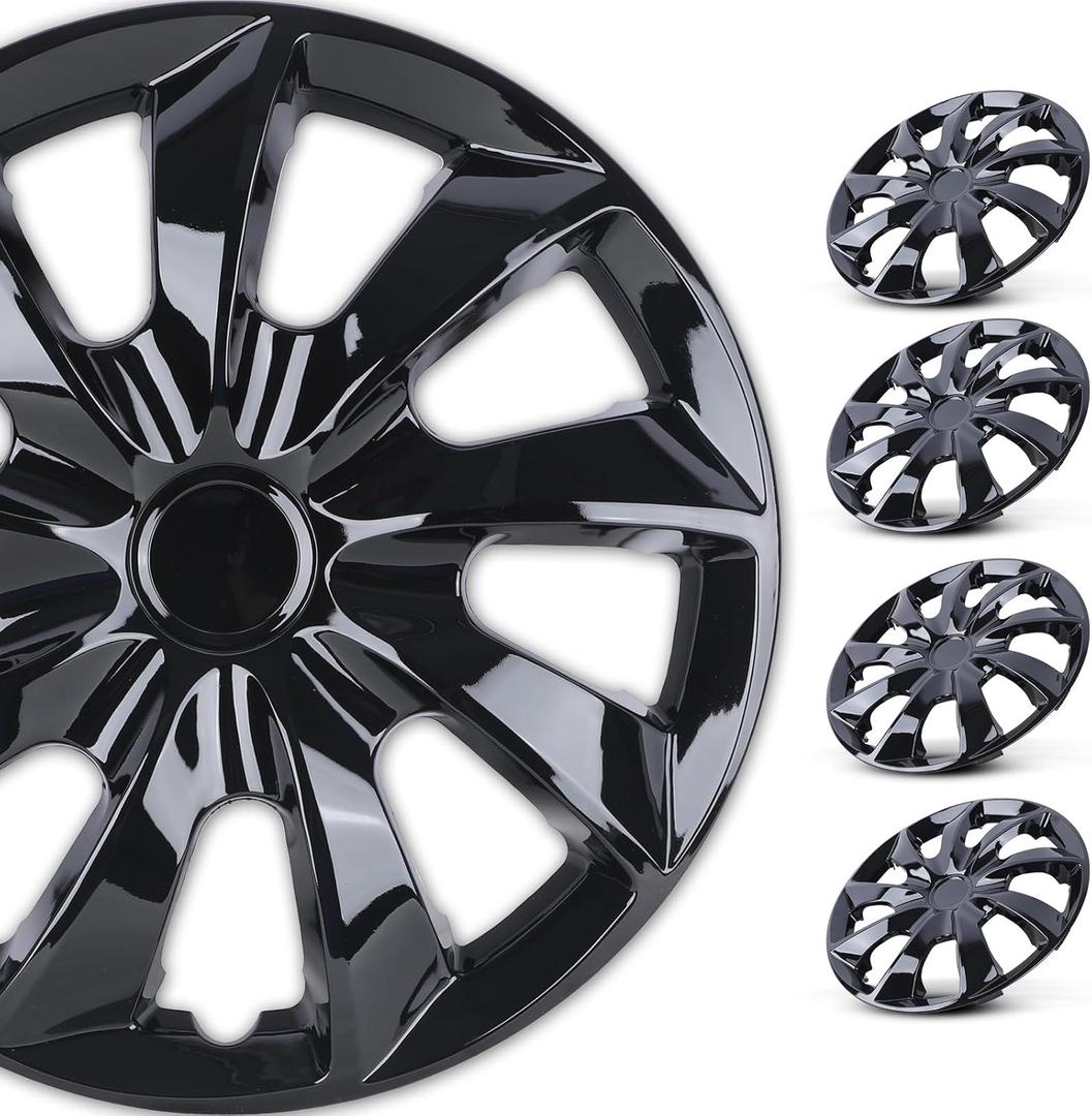 WOLFSTORM 4-Pack 17 Inch Hubcaps,Special Design Fashion Shape Replacement Rim Cover Hubcaps,Car Truck SUV Wheel Hub Accessories, Black Lacquer