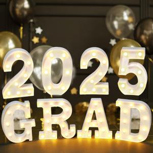 Graduation Party Decorations 2025, 8 Marquee LED Light Up Letters GRAD 2025 for High School and College Graduations Party Supplies