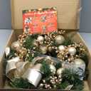 Christmas Wreath for Front Door 24" Artificial Christmas Wreath with Pine Branches, Berries,Ball Ornaments and Gold Accents, Christma Decorations Home Indoor and Outdoor Holiday Decor Wreaths