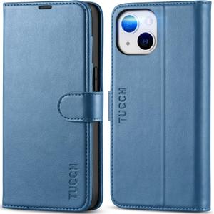 TUCCH Wallet Case for iPhone 14 6.1", Magnetic PU Leather Stand Flip Cover with 4 Card Slots [TPU Shockproof Interior Shell], [RFID Blocking] Folio Case Compatible with iPhone 14 6.1-inch, Lake Blue