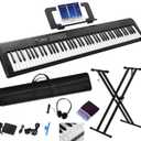 88 Key Digital Piano, Semi Weighted Electronic Keyboard Piano with Music Stand, Power Supply, Sustain Pedal, Bluetooth, Carrying Case, Headphones, USB-MIDI Compatibility, for Beginner Professional (Black)