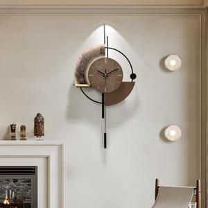 Decorative Pendulum Modern Wall Clock,Sound-Activated Glow，Non Ticking，Large Unique Wall Clocks for Living Room Corridor Kitchen Office Black and Brown，29*19