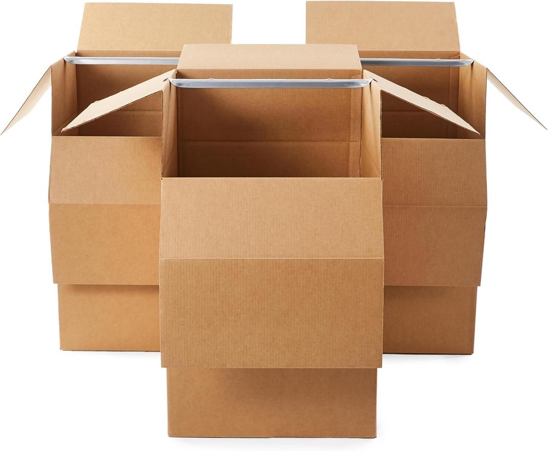 Amazon Basics Wardrobe Clothing Moving Boxes with Bar - 24" x 24" x 40", 3-Pack, Brown