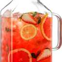 1 Gallon Square Glass Pitcher with Lid and Spout, Borosilicate Glass Carafe for Hot/Cold Drink, Water Pitchers with Handle for Fridge, Extra Large Jug for Iced Tea, Coffee, Juice, Beverage (Clear)