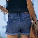 onlypuff Women Denim Shorts Ripped Mid Waisted Jean Shorts with Pockets