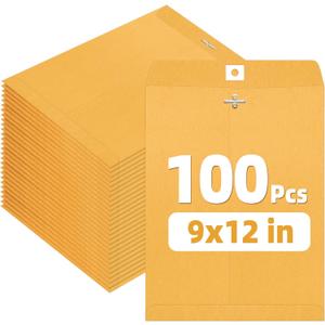 SUNEE 9x12 Clasp Envelopes 100 Count - 9x12 Inch Brown Kraft Envelopes with Clasp Closure  for Home, Office, Business, Legal or School, Great for Filing, Storing or Mailing Documents