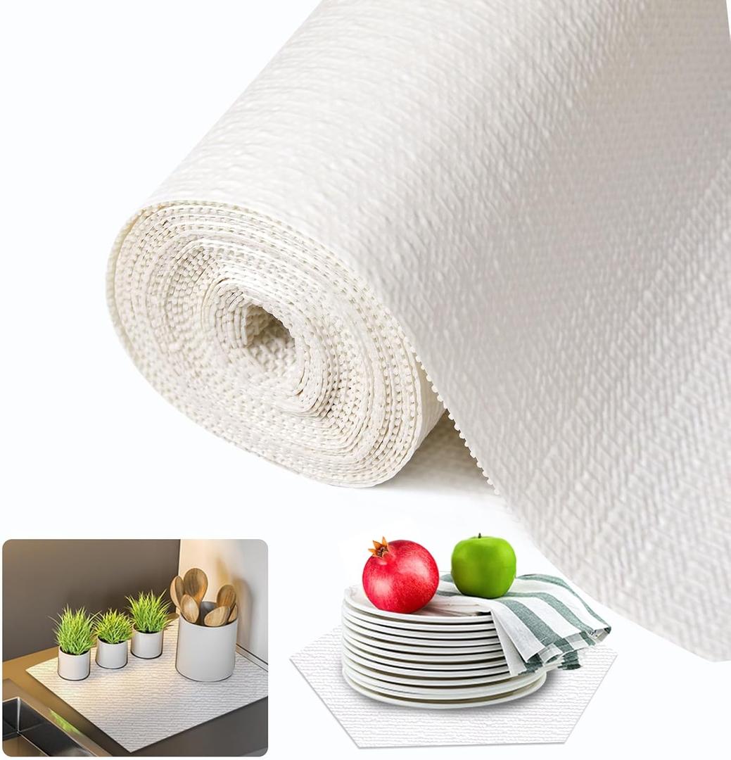 Beautysaid Shelf and Drawer Liner for Kitchen Cabinet, Non Adhesive Non Slip Shelf Paper Waterproof Washable Thickened for Dresser Pantry Shelve Bathroom Protector Liner(White,23.6 in x 10 FT), 23.6"W x 118"L