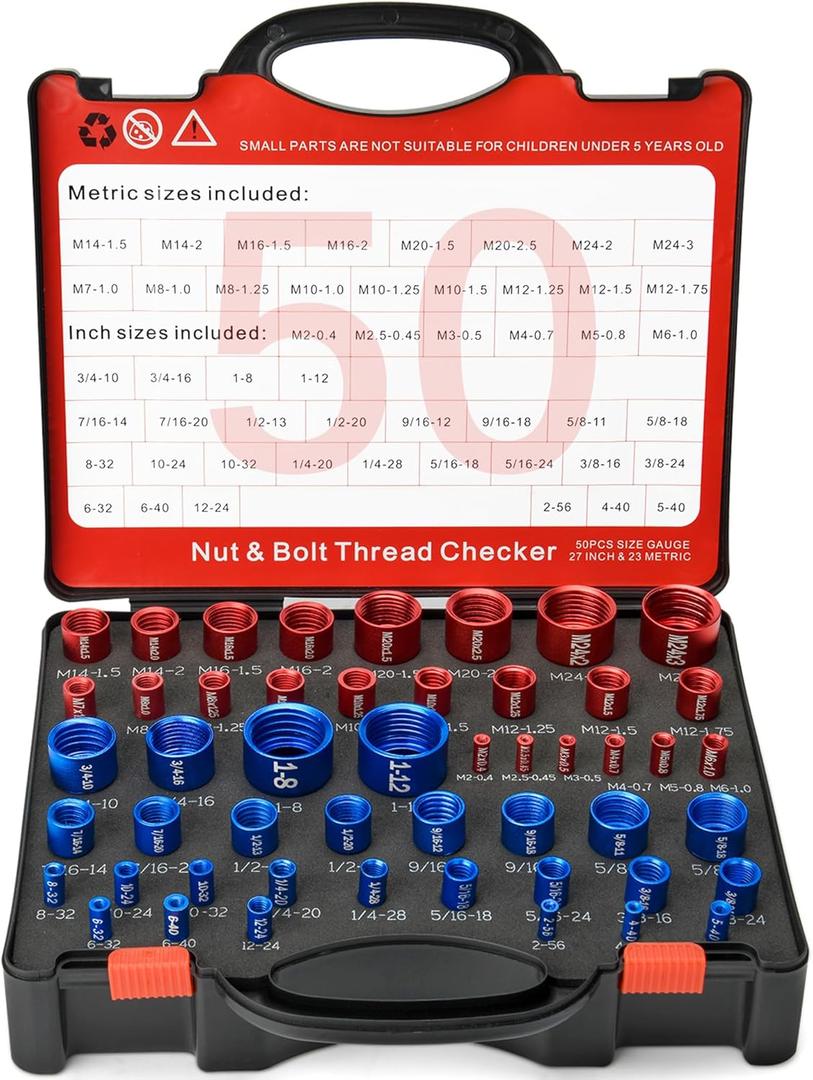 50 Pcs Nut and Bolt Thread Checker - 27 Standard & 23 Metric, Detachable Bolt Size Finder Tool, Screw and Nut Identifier Thread Gauge Especially for Tight Spaces
