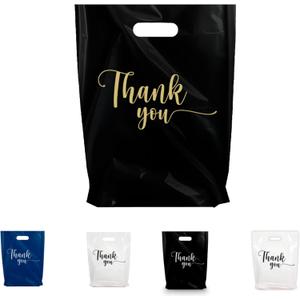 THANK YOU MERCHANDISE STORE BAGS, different sizes 9"x12", 12"x15", 15"x18" 1.25 Mil. PACKS of 100/200/500 Retail Product Bags I 100% Recyclable (100, Black/GoldTY, 15x18")