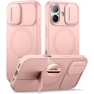 SURITCH for iPhone 17 Case with Camera Control Cover, Camera Slide Cover and Adjustable Kickstand, Compatible with MagSafe, Shockproof Bumper Protective Cases 6.3 Inch, Pink