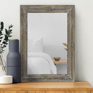 Rustic Mirror 20"x16" Decorative Wood Framed Mirror Farmhouse Retro Hanging Wall Mirror for Bathroom Bedroom Entryway Brown (20"L x 16"W, Retro Brown)