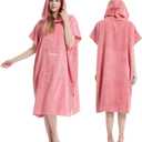Hiturbo Changing Towel Robe, Absorbent Hooded Surf Poncho Quick-Dry Blanket Towels with Front Pocket for Swiming Surfing Aquatics One Size Unisex (Pink)