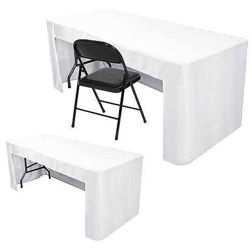 Nasitos 2 Pack White Fitted Table Cloth for 4 Feet Tables-Open Back Folding Christmas Table Cover Washable Table Cloth for Rectangular Table, Parties, Wedding, Banquet, Jewelry Shows, Craft Fair 24x48inch