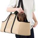 ETIAL Dachshund Shoulder Carrier Bag, Ergonomic Pet Sling with Adjustable Handheld & Crossbody Strap, Lightweight Ventilated Dog Purse for Small Long-Bodied Breeds, Safety Leash (Tan)