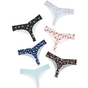 DEANGELMON Seamless Thongs for Women No Show Thong Underwear Women Comfortable Multiple Pack (Large, Floral Print-6pack)