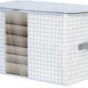 65L Freestanding Storage Bags, 3-Pack Waterproof Clothes Storage Bins Foldable Closet Organizers with 2 Durable Handles & Zipper for Blanket, Comforters, Bed Sheets, Pillows, Toys (White Print)