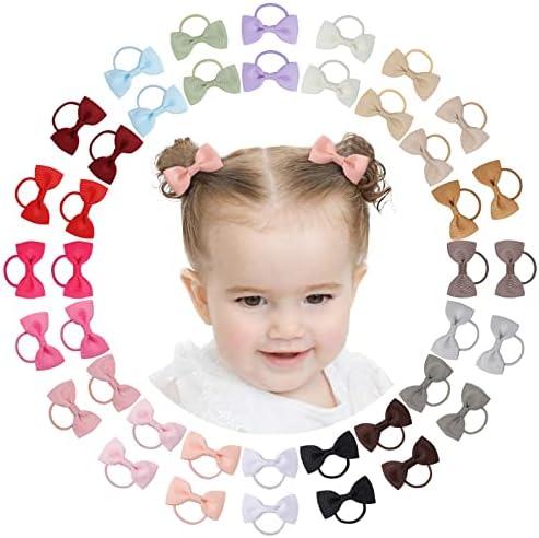 36PCS 2 Inches Baby Girls Hair Bows Ties Mini Boutique Elastic Hair Rubber Ribbon Hair Band Accessories for Kids Toddlers Infants (1-40 PCS - Dark color set)