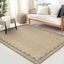 Scalloped 3x5 Rugs for Entryway, Small Area Rug Solid Jute Rug for Bedroom Girls, 3x5 Washable Rugs for Living Room, Non Slip Scalloped Bath Mat, Soft Dorm Nursery Carpet for Bedside
