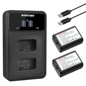 NP-FW50 Battery 2-Pack and Dual Port Charger for Sony ZV-E10, Alpha 7, A7, A7II, A7RII, A7SII, A7S, A7S2, A7R, A7R2, A5000, A6400, A6500, A6300, A6000, NEX-3, NEX-5 Camera