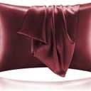 BEDELITE Satin Pillowcase with Zipper, Burgundy King Size Pillow Cases Set of 2, Super Soft and Cooling Similar to Silk Pillow Cases, Gift for Women Men(20x36 Inches)