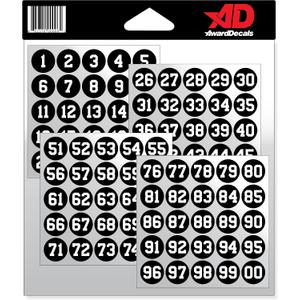 Number Stickers for Helmets White on Black (Football, Baseball, Softball, Hockey, Lacrosse, Etc.) The Original Award Decals Premium 20mil Thick Helmet Decals Made in The USA Since 1976, 1.5"