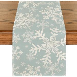 Artoid Mode Aqua Snowflakes Christmas Table Runner, Seasonal Winter Holiday Kitchen Dining Table Decoration for Home Party Decor 13x90 Inch