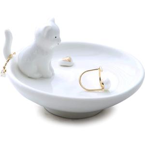 Adorable Cat Ring Holder Jewelry Tower Ceramic Dish Plate Jewel Display Organizer Trinket Tray, Lovely Cat