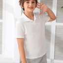 Verdusa Boys Button Down Dress Shirt Tops Short Sleeve Collar Casual Shirts (White) 11-12 YRS