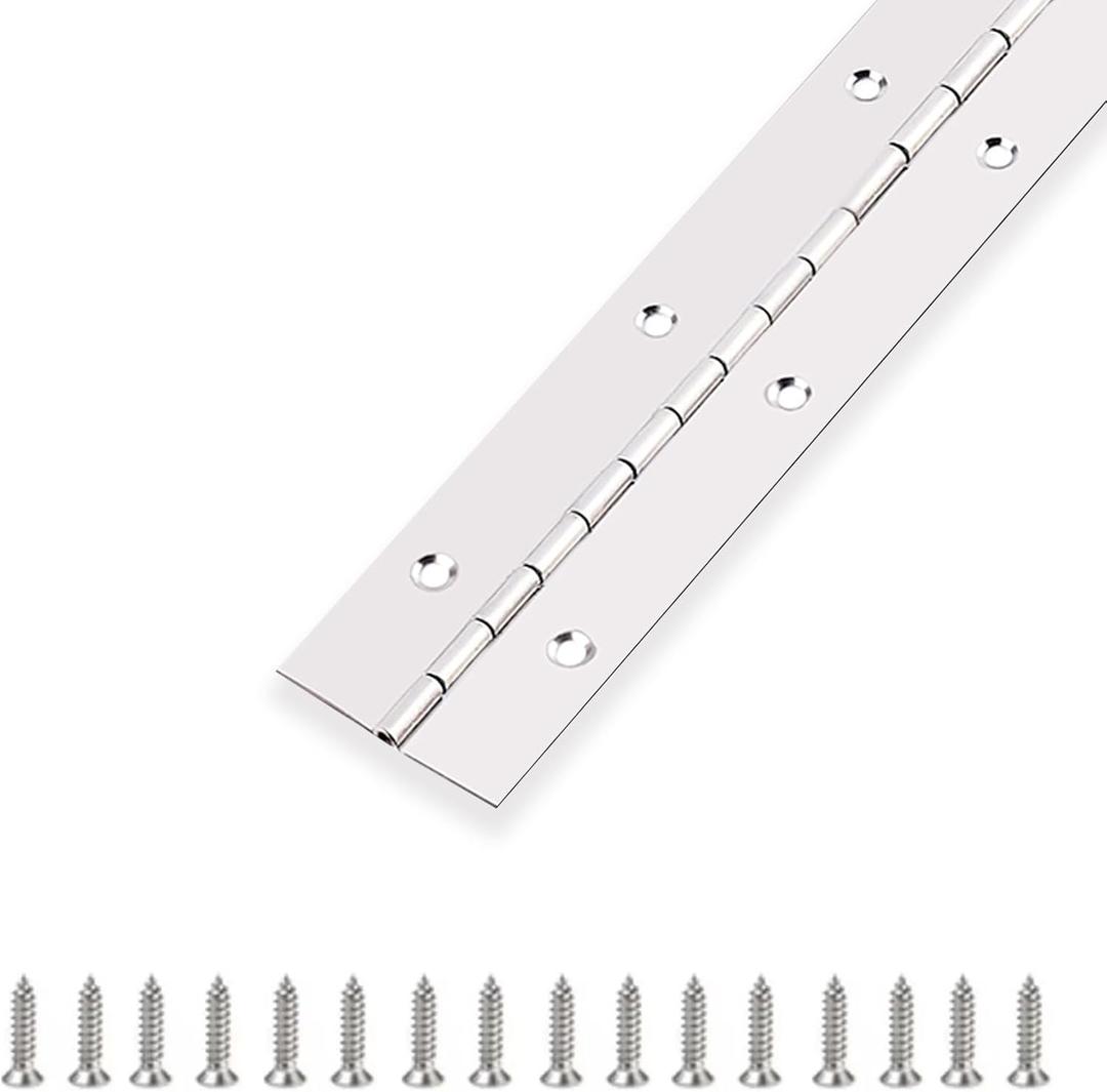 Piano Hinge 36 Inch x 1.5 Inch Stainless Steel Continuous & Piano Hinge Heavy Duty Piano Hinges, 0.04" Leaf Thickness, 0.5" Knuckle Length, Screw Included