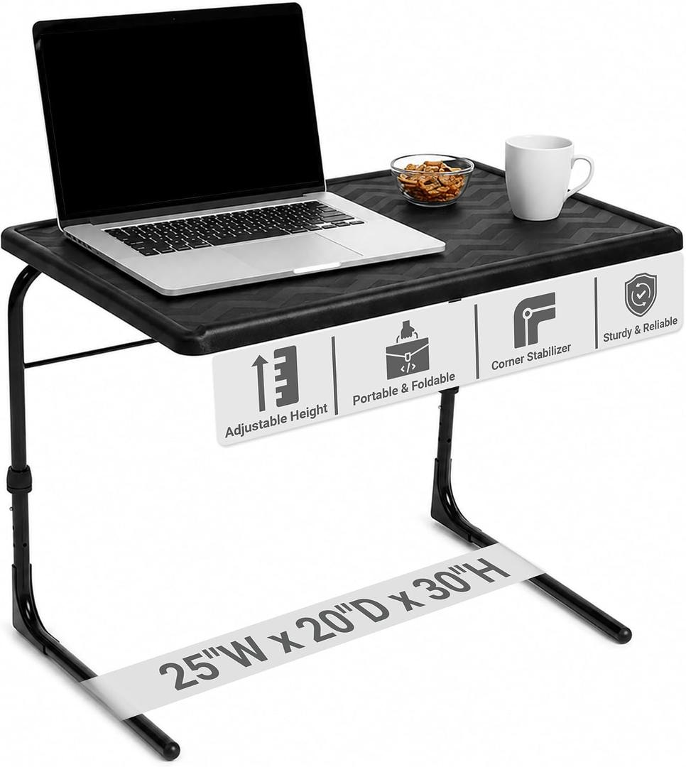Table-Mate TV Tray Table | Portable Desk Folding Dinner Tray, Couch Table Trays for Eating Snack Food, Portable Laptop Desk, Bed Trays for Eating | Adjustable TV Trays with 3 Angles and Cup Holder, 20"D x 25"W x 30"H