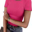 ATHMILE Womens Long Sleeve Crewneck/V Neck Ribbed Tops Fall Fitted Stretch Casual Basic T Shirts 2026 (Pink, XS)